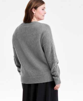Women's 100% Cashmere Placed Cable-Knit V-Neck Sweater, PXS-3X, Macy's Exclusive