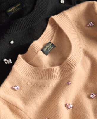 Women's 100% Cashmere Embellished Chunky Crewneck Sweaters, Macy's Exclusive