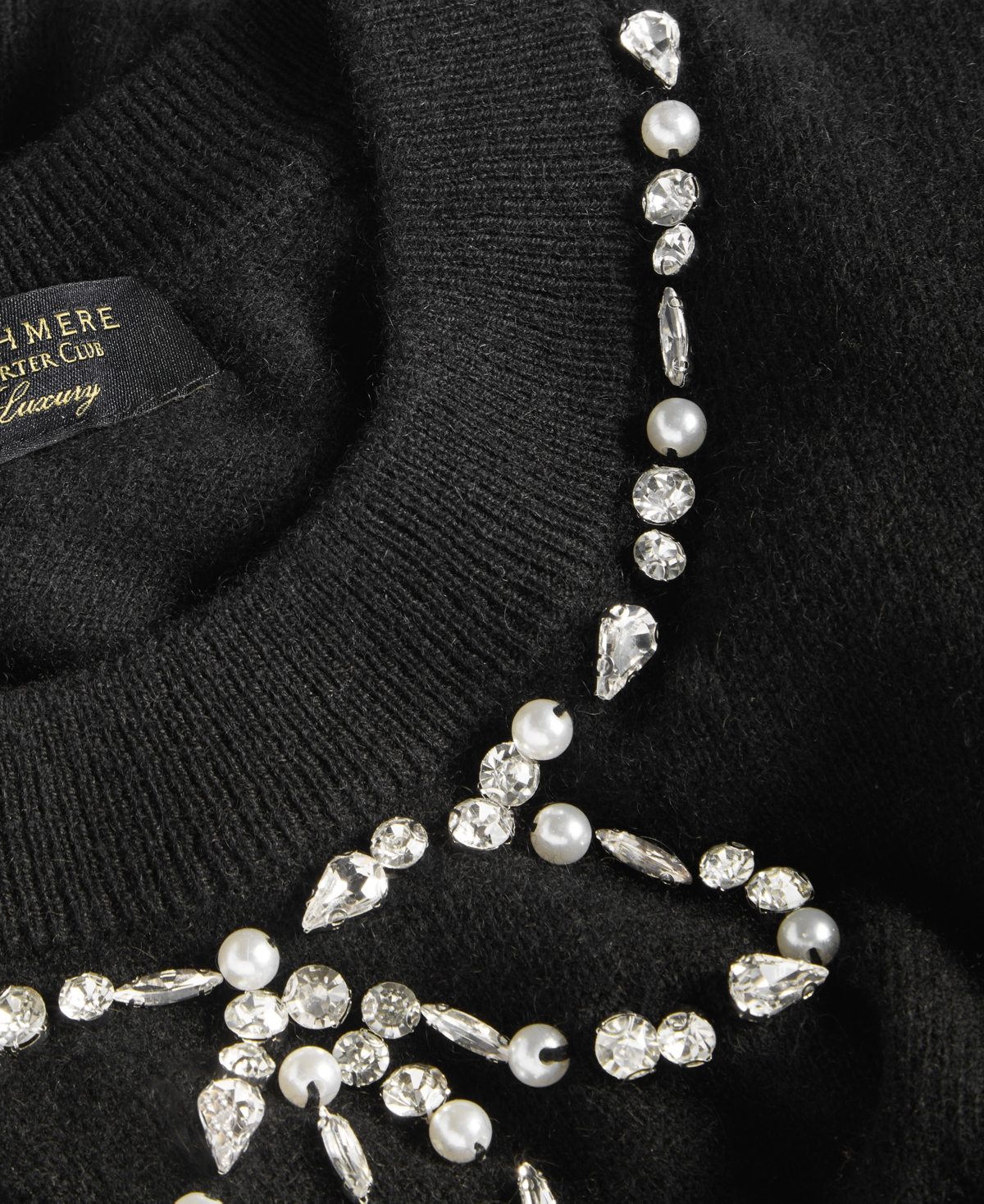 Charter Club Women's 100% Cashmere Embellished Bow Sweater, Macy's Exclusive In Black