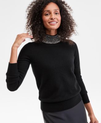 Women's Rhinestone Mock Neck Sweater, Macy's Exclusive