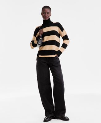 Women's 100% Cashmere Rugby Stripe Step-Hem Turtleneck Sweater, Macy's Exclusive 