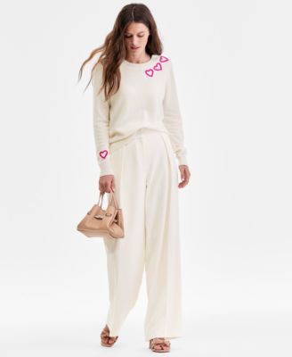 Women's 100% Cashmere Embroidered Heart Sweater, Macy's Exclusive
