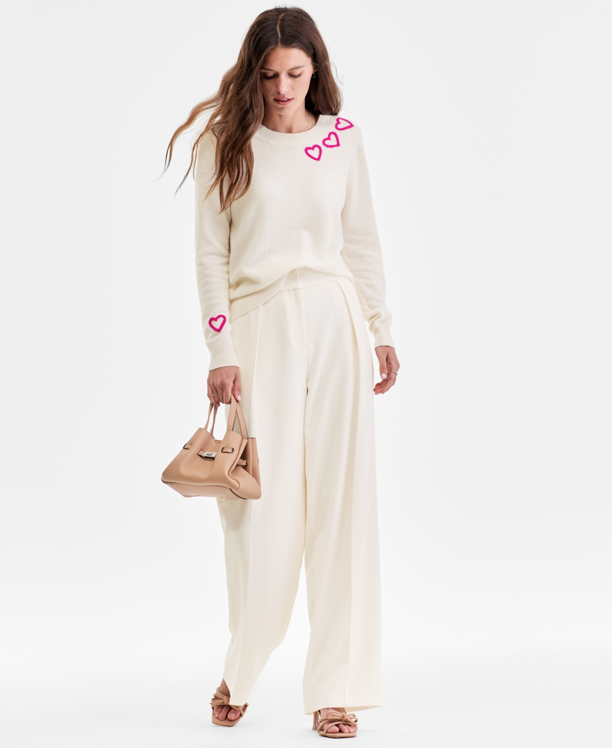Charter Club Women's 100% Cashmere Embroidered Heart Sweater, Macy's Exclusive In White