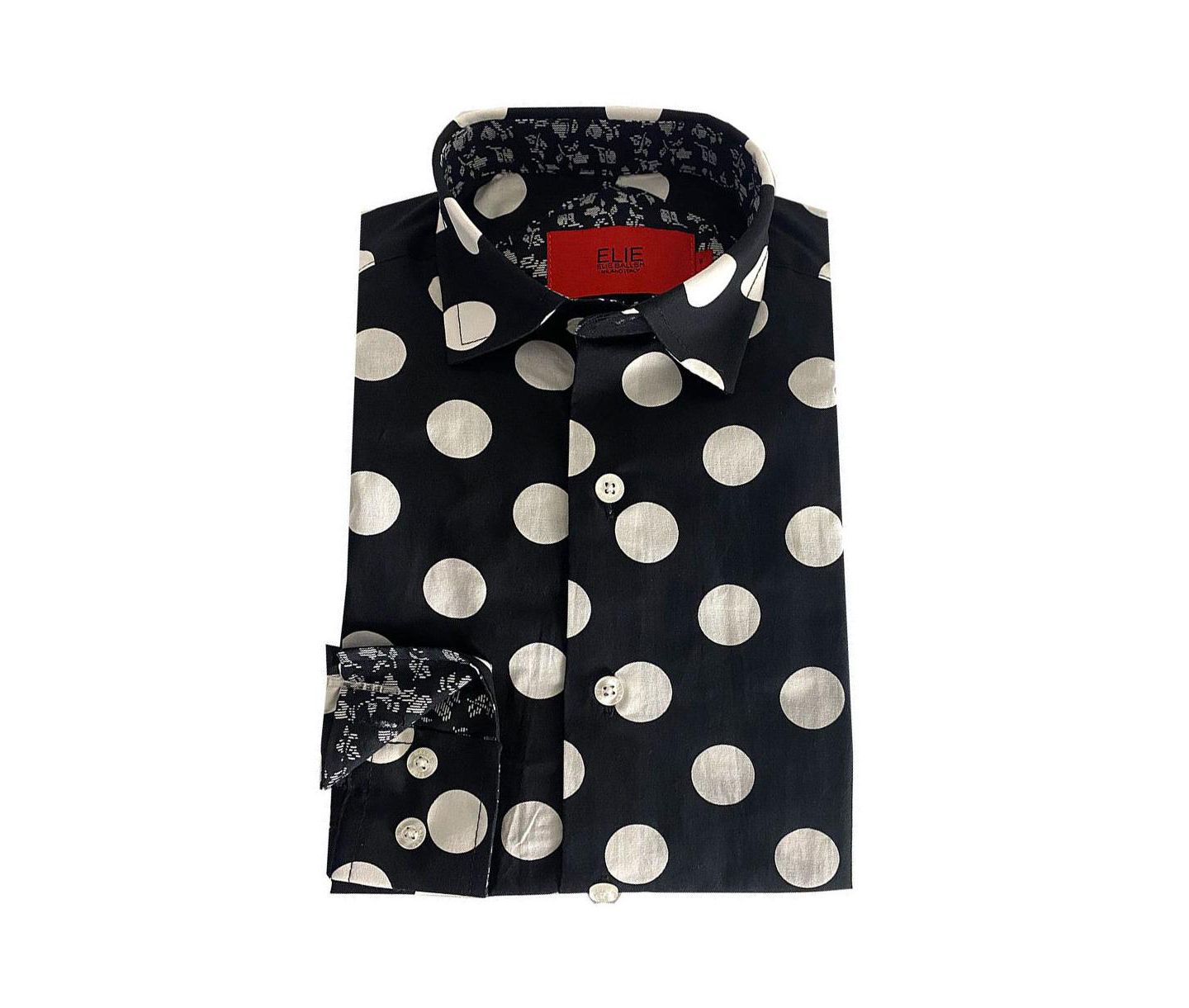Рубашка Elie Balleh Black Long Sleeve Navy Polka Dot Slim Fit Shirt для мальчиков, цвет: Чёрный — фото 1