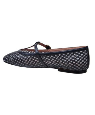 MONET Women's Raffia and Nappa Leather T-Strap Flats
