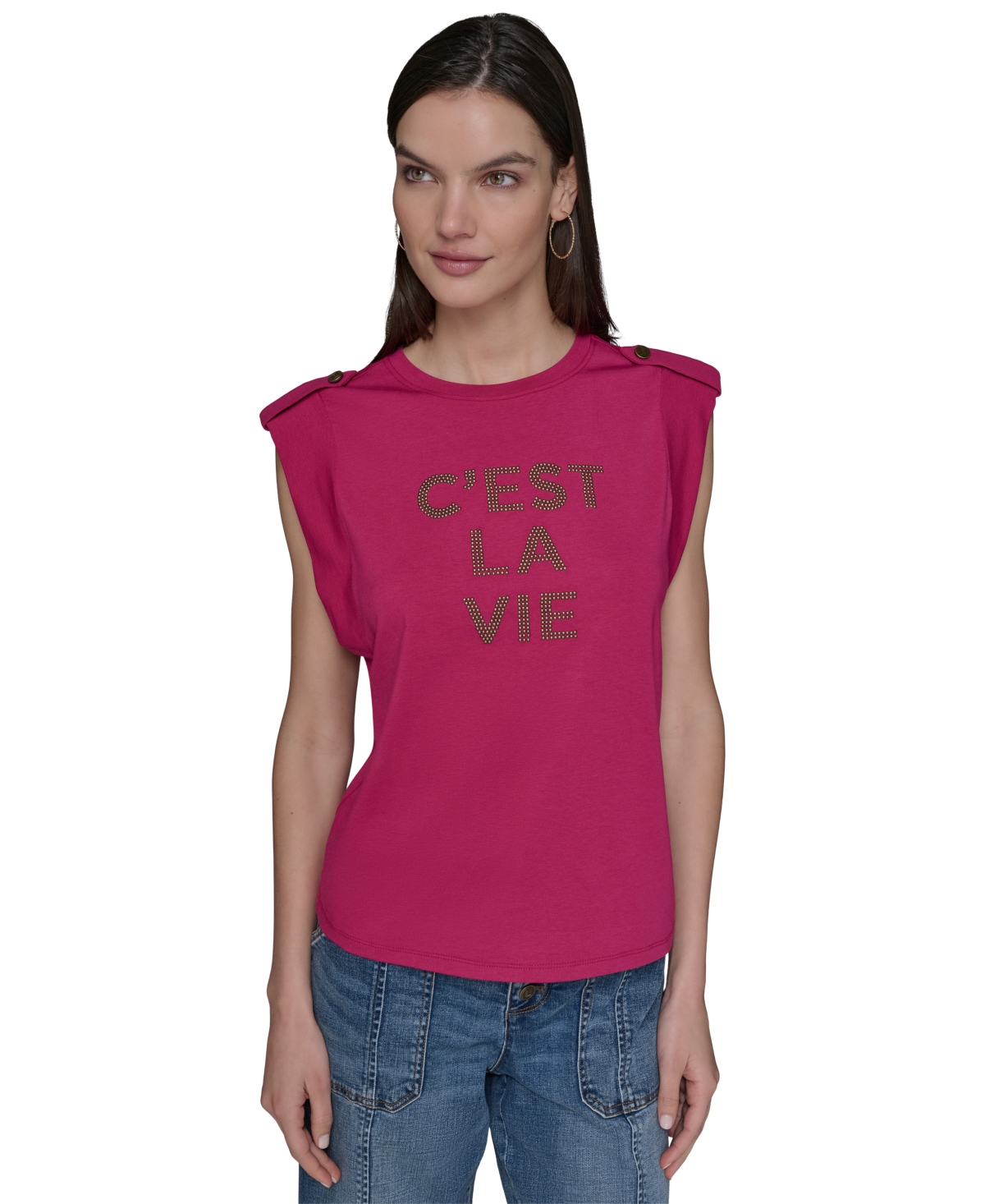 Karl Lagerfeld Plus Size C'est La Vie Extended-shoulder Top In Pink