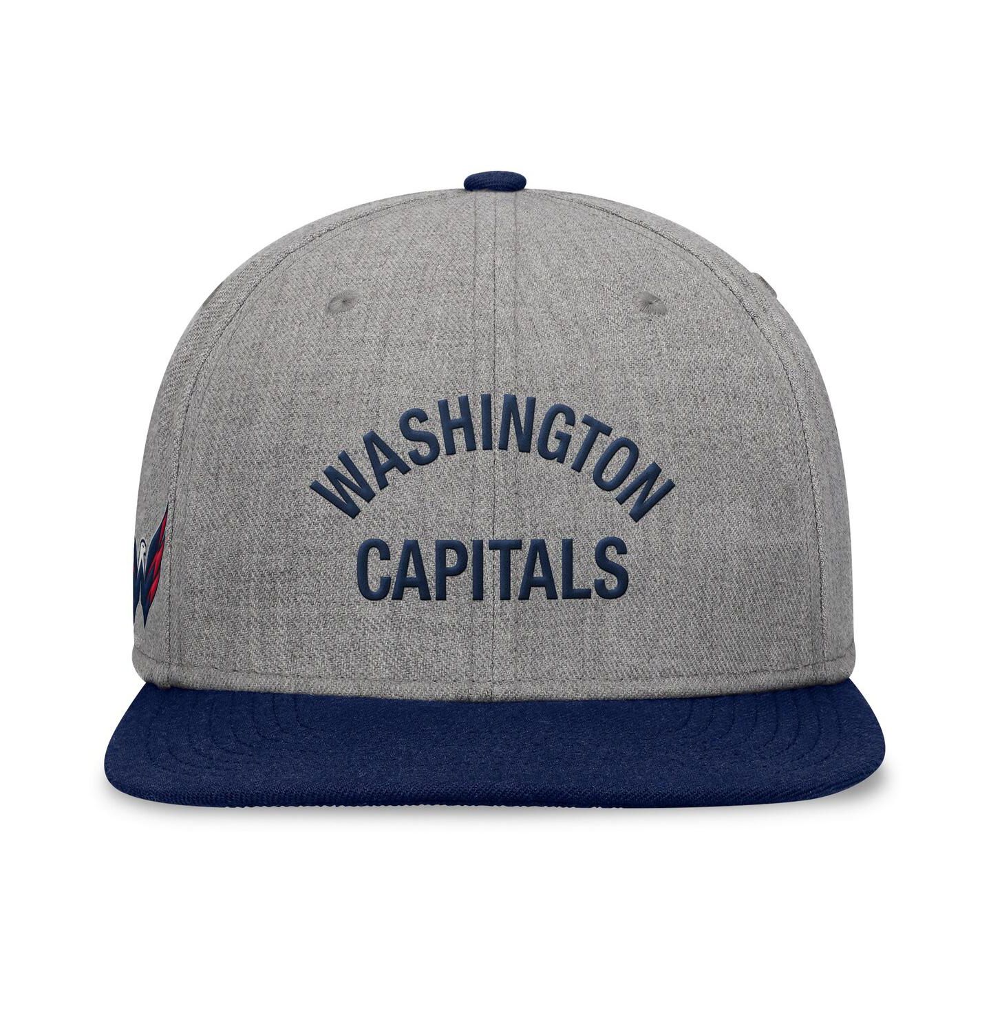 Мужской головной убор Fanatics Heather Gray Washington Capitals Elements Flat Brim Leather Strap back Hat — фото 2