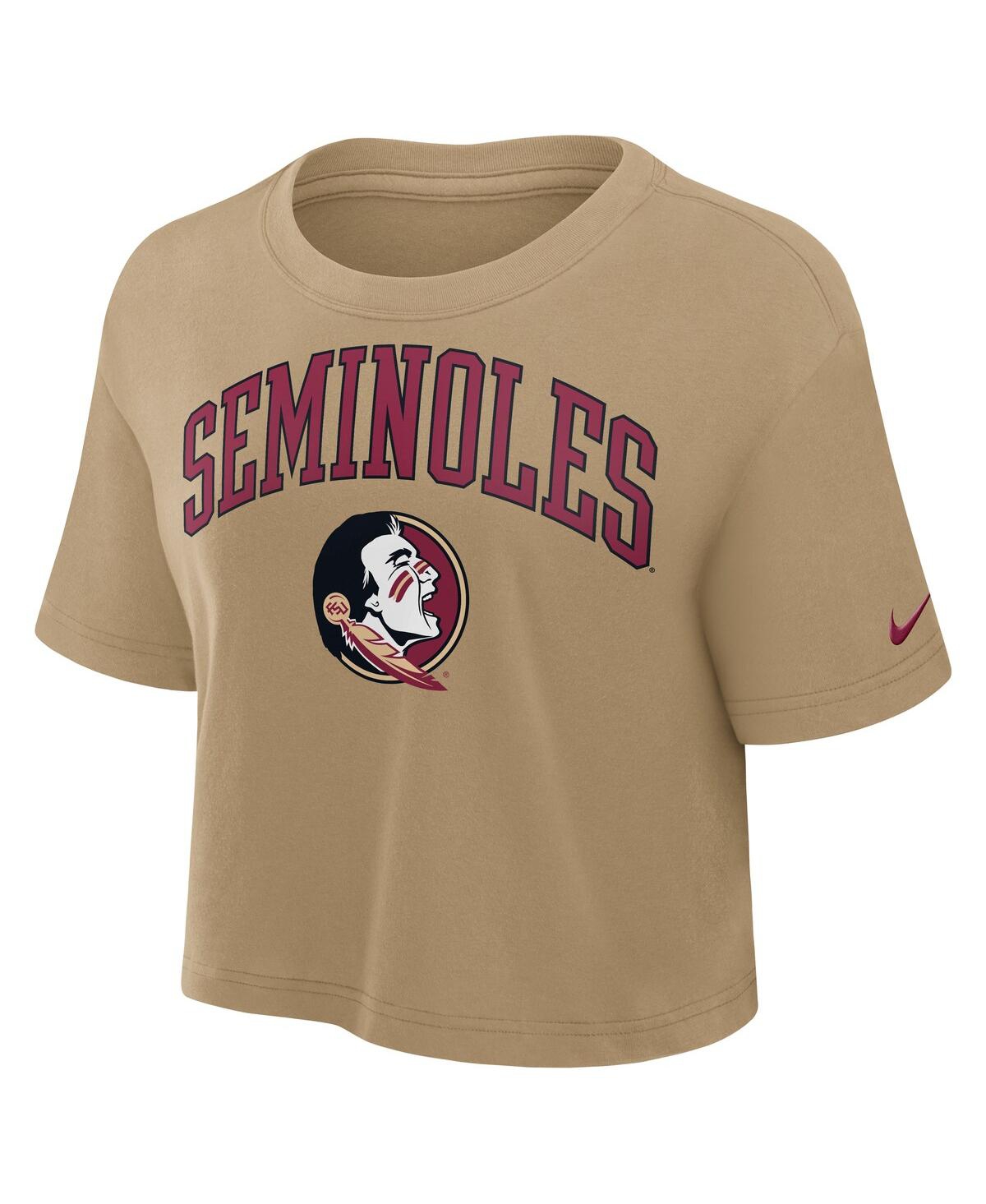 Nike Women's Tan Florida State Seminoles Power Pursuit Athletic Prep Arch Performance Cropped T-shirt