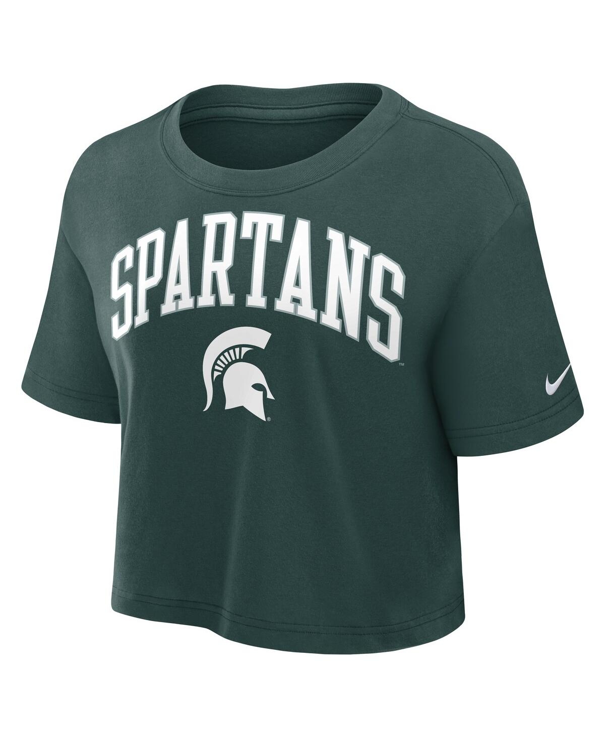 Nike Green Michigan State Spartans Power Pursuit Athletic Prep Arch Performance Cropped T-shirt