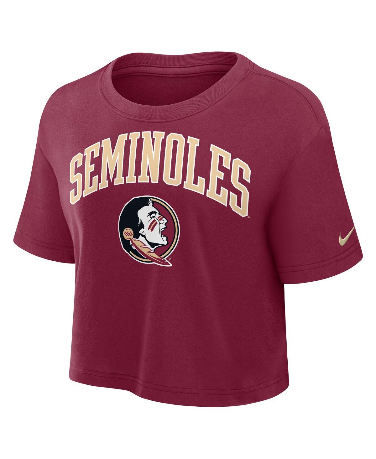 Nike Women's Garnet Florida State Seminoles Power Pursuit Athletic Prep Arch Performance Cropped T-shirt