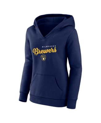 Women's Navy Milwaukee Brewers Logo Triumphant V-Neck Pullover Hoodie