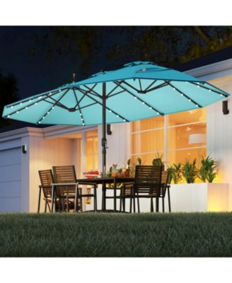 15 Feet Double-Sided Patio Umbrella with 48 LED Lights-Turquoise