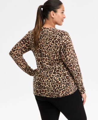 Plus Size 100% Cashmere Animal-Print Crewneck Sweater, Macy's Exclusive