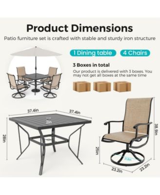 Outdoor 5-Piece Metal Patio Dining Set with and 4 Textilene Swivel Chairs and Square Table