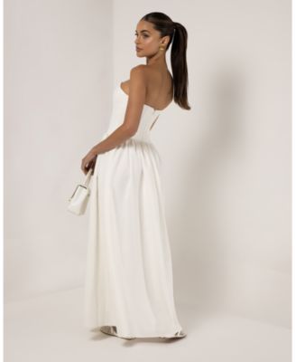 Women's Strapless Corset Crepe Flare Maxi Dress