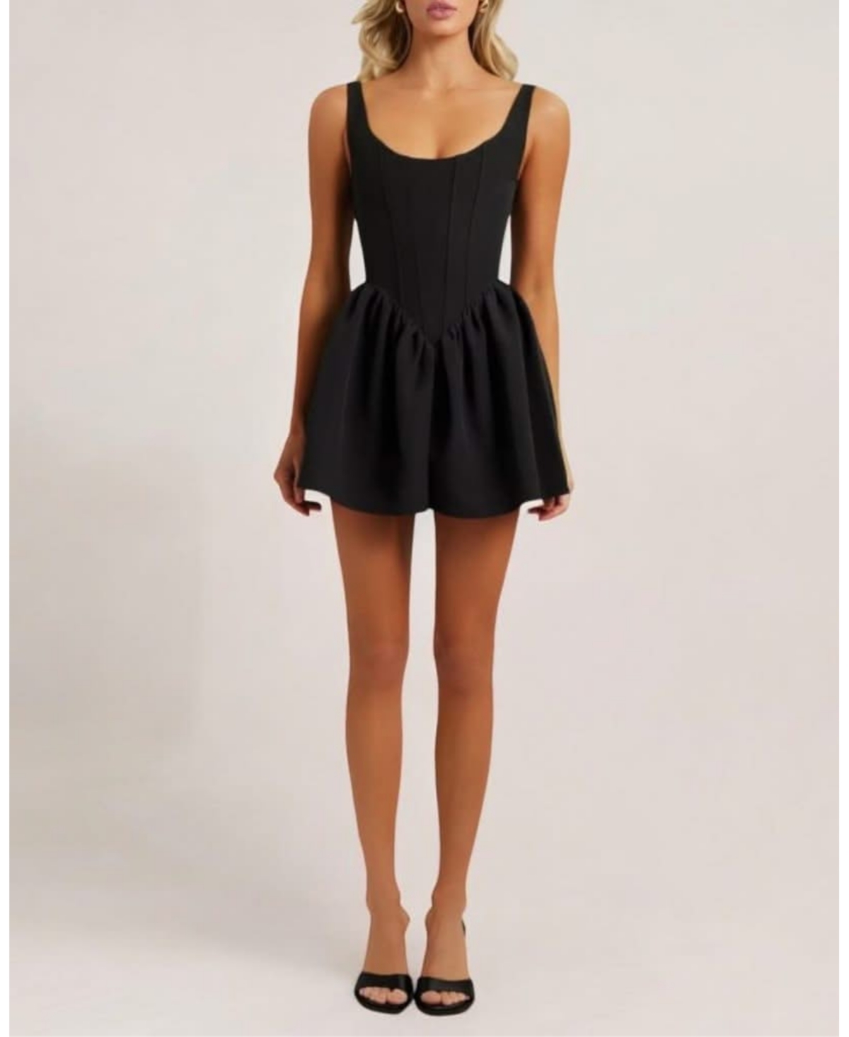 Women's Corset Flared A-Line Crepe Mini Dress - Black