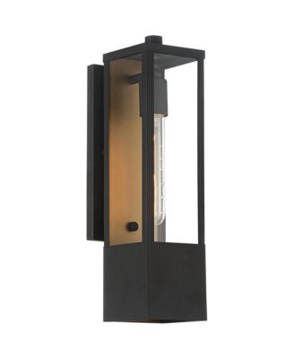 Berk Modern Outdoor Wall Light Fixtures Set of 2 Textured Black Gold Metal 16" Clear Glass for Post Exterior Barn