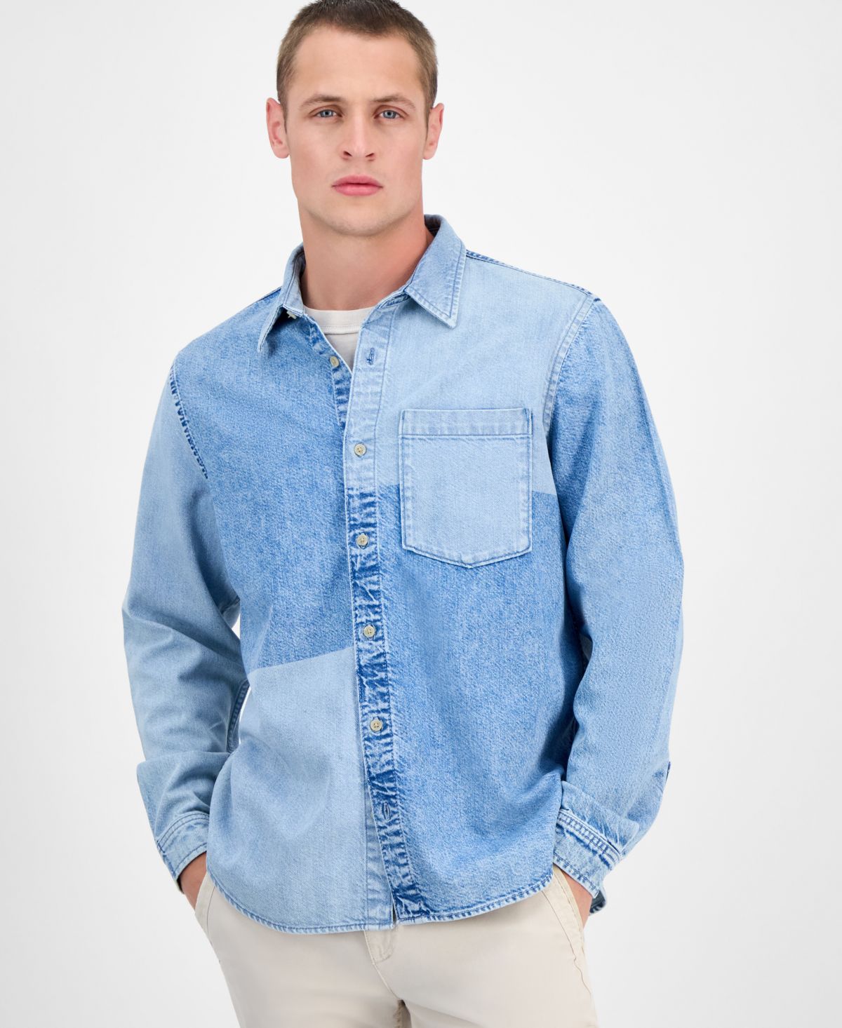 Мужская джинсовая рубашка из вуали с длинным рукавом и пуговицами спереди, эксклюзивно от Macy's
