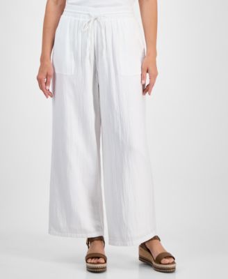 Women's Cotton Gauze Wide-Leg Pants, Created for Macy's