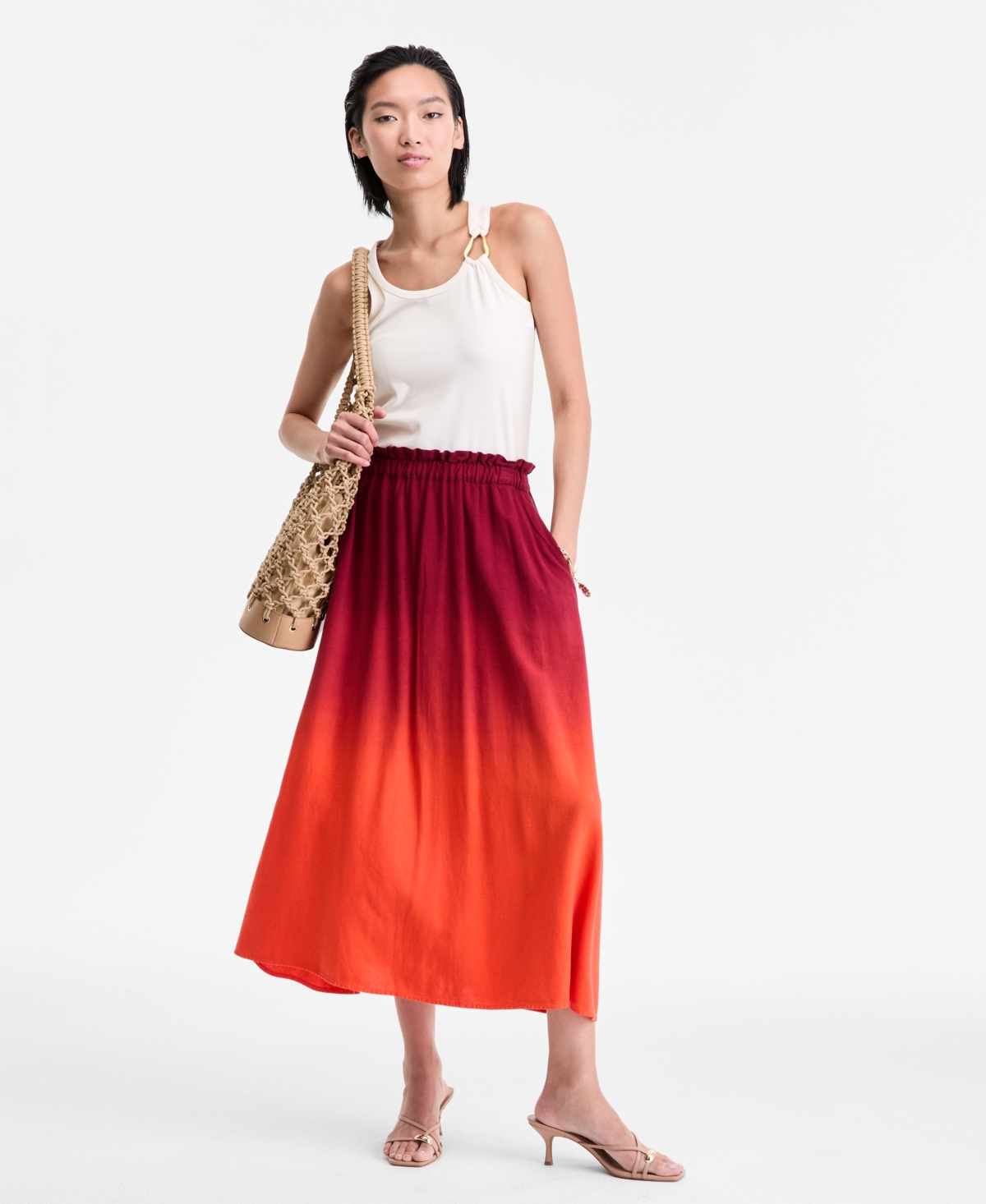 Women's Dip-Dyed Midi Skirt, Exclusively at Macy's - Fira Dye Red
