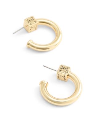Gold Signature Quilted Cube Chubby Hoop Earrings