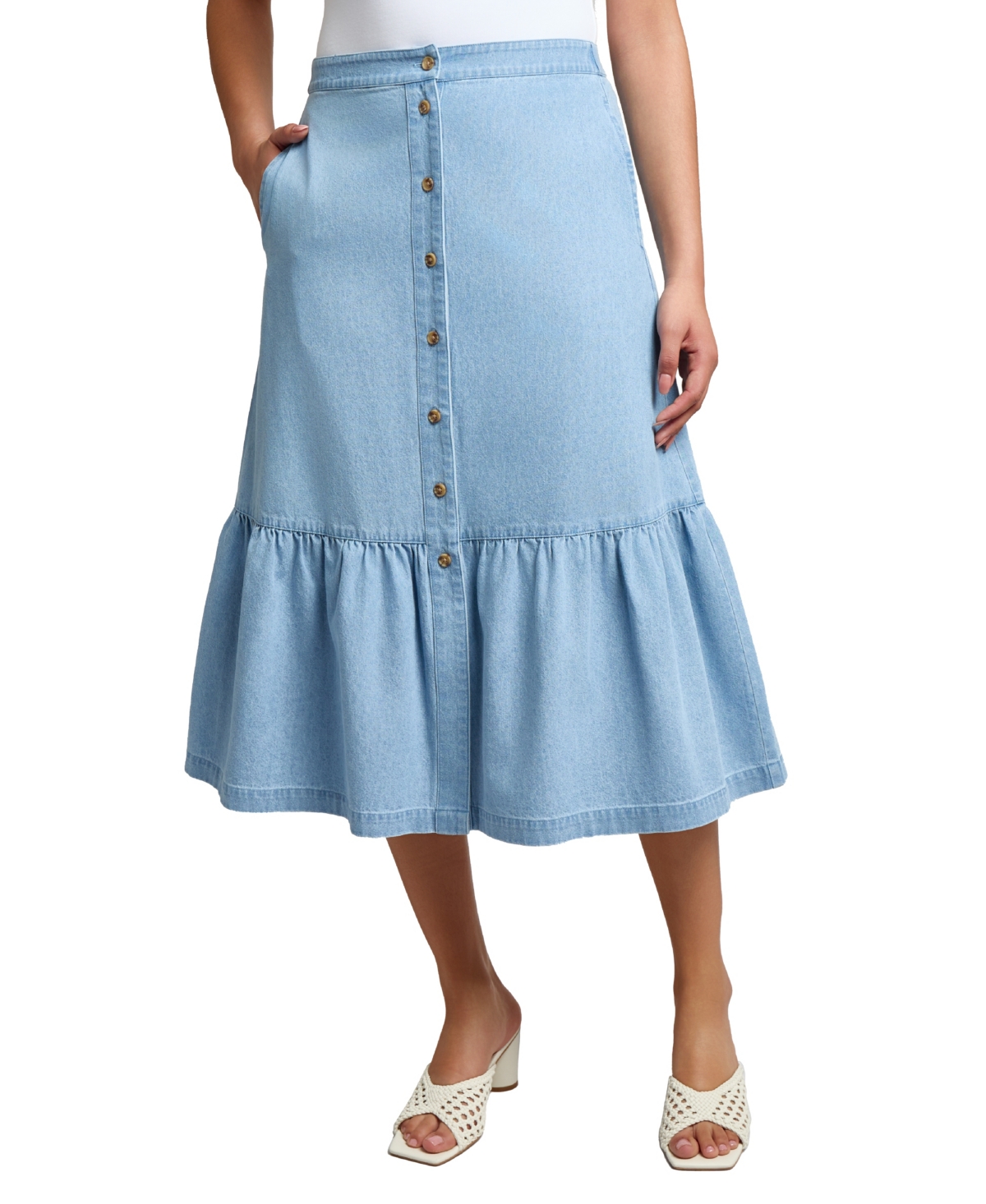Jones New York Plus Size Chambray Midi Skirt