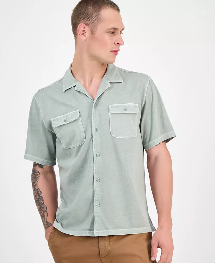 Men's Short Sleeve Washed Button-Front Camp Shirt