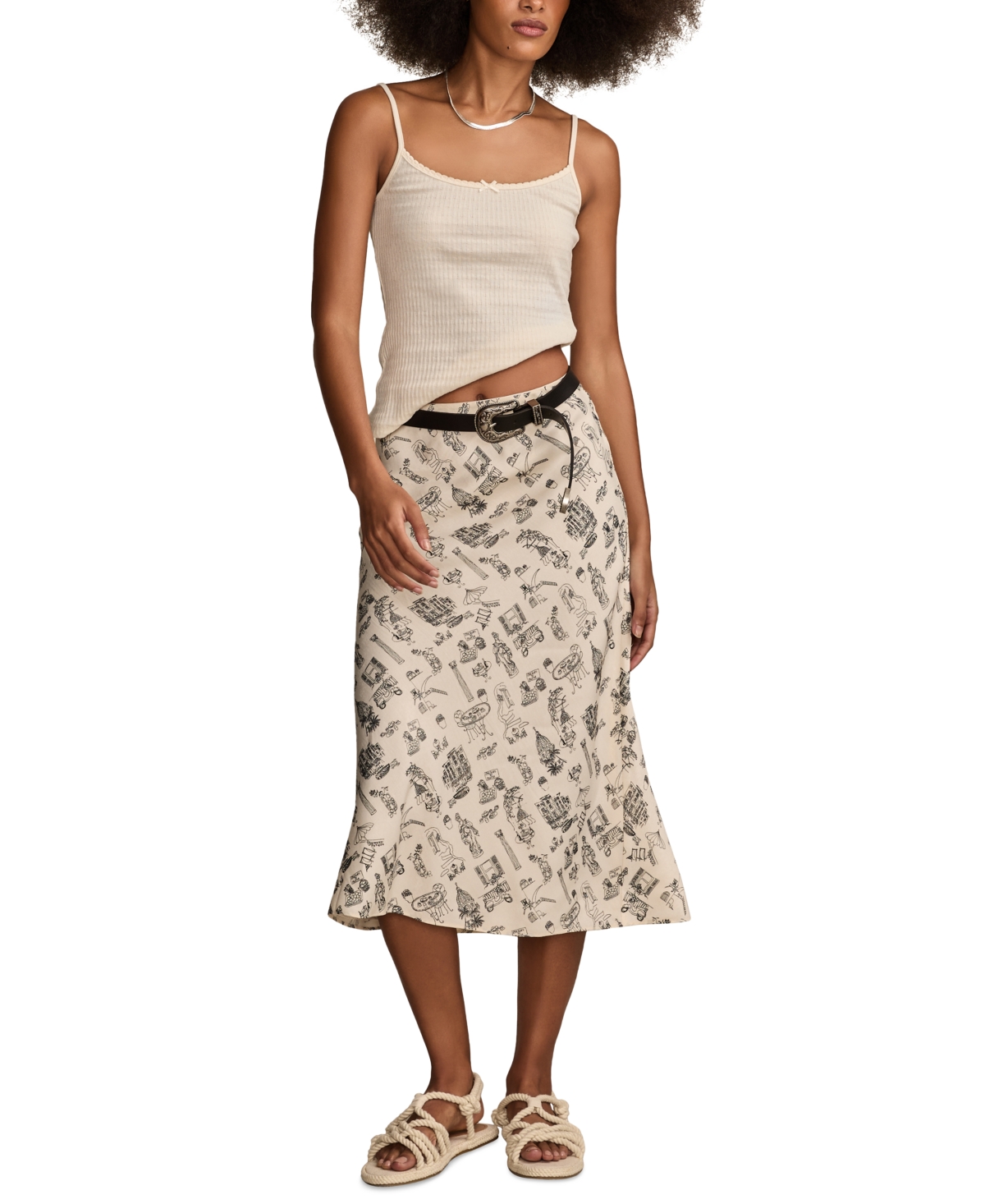 Lucky Brand Women's Sketch-print Midi Slip Skirt