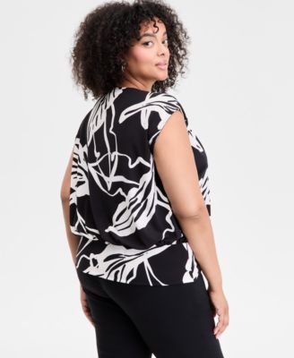 Plus Size Animal-Print V-Neck Top, Exclusively at Macy's