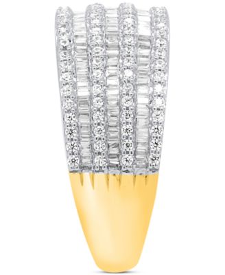 Diamond Round & Baguette Multirow Statement Ring (1 ct. t.w.) in Sterling Silver