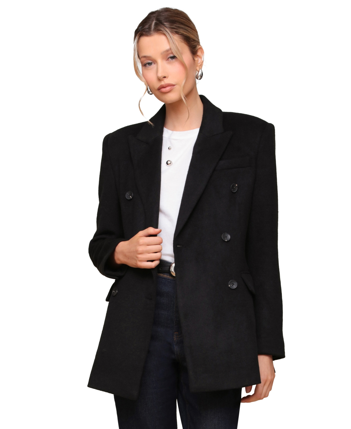 Avec Les Filles Women's Notched-collar Blazer Coat In Black