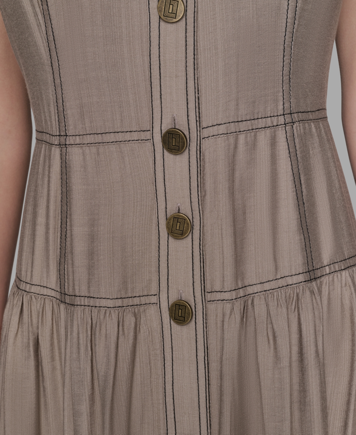 Karl Lagerfeld Petite Notched Collar Sleeveless Midi Shirtdress In Brown