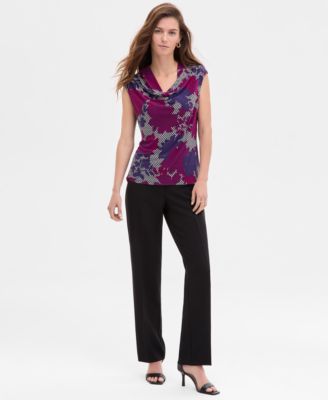 Women's Floral Houndstooth Cowlneck Blouse