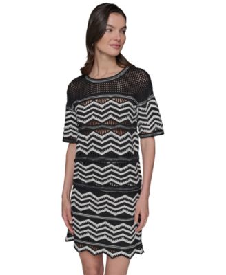 KARL LAGERFELD PARIS - Women's Short-Sleeve Chevron Knit Sweater