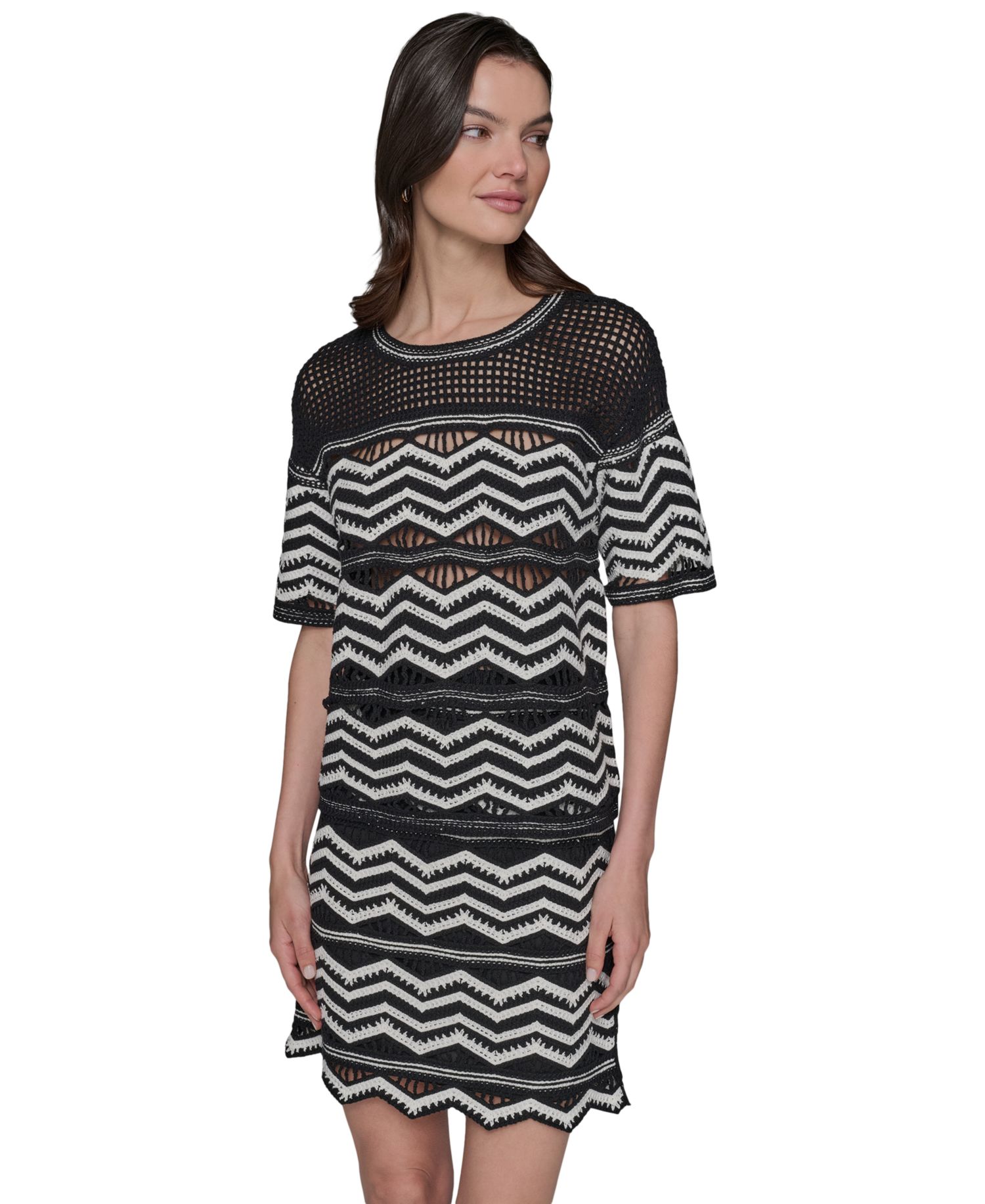 Women's Short-Sleeve Chevron Knit Sweater