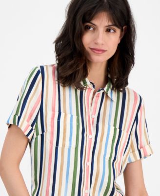 Women's Striped Short-Sleeve Camp Shirt