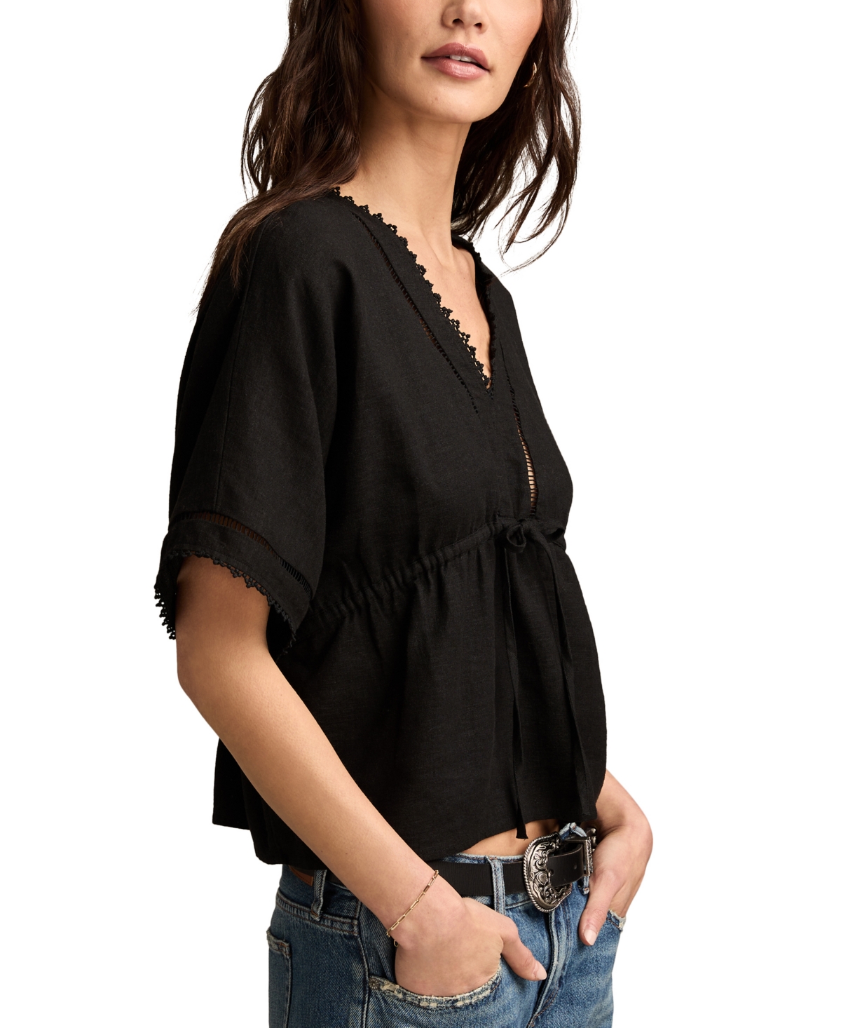 LUCKY BRAND LINEN V-NECK DOLMAN 