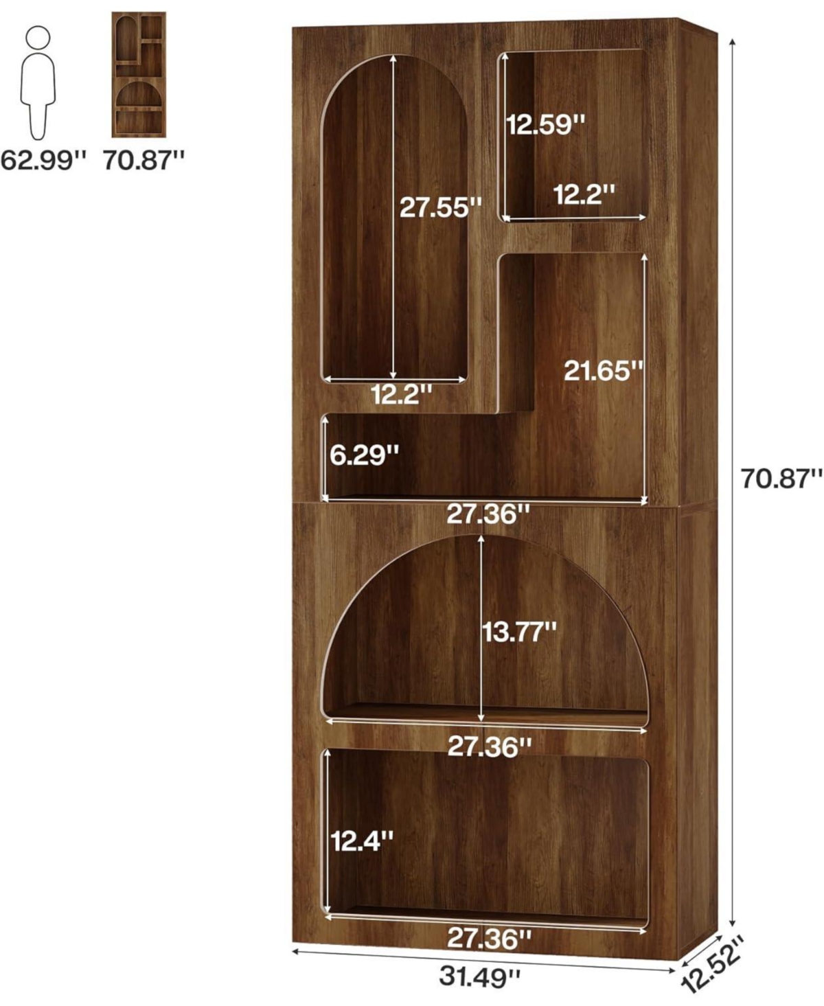 Tribesigns 70" Tall Geometric Bookshelf Set of 2, White Arched Bookcase with 5 Irregular Storage Shelves, Modern Open Art Decor Display Shelf