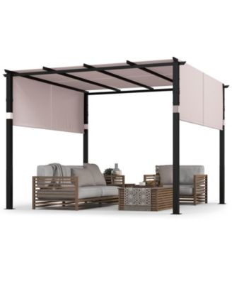 10 x 10 ft Flat Top Pergola with Retractable Canopy for Garden Pool Porch and Backyard