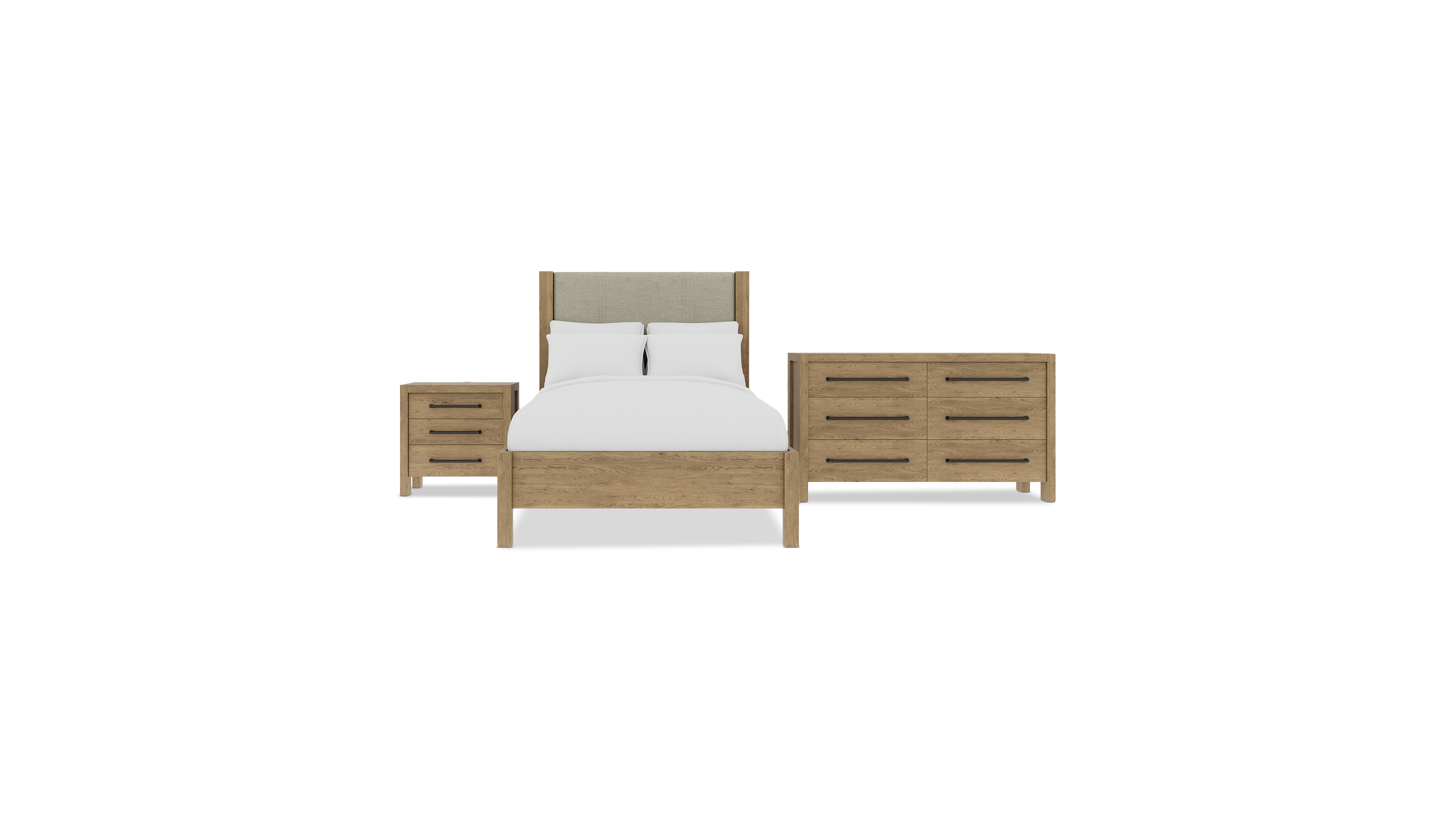 Davie 3-Pc. Full Set (Upholstered Bed, Dresser & 3-Drawer Nightstand)