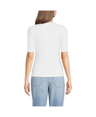 Women's Drapey Rib Fitted Elbow Sleeve Scoop Neck Tee