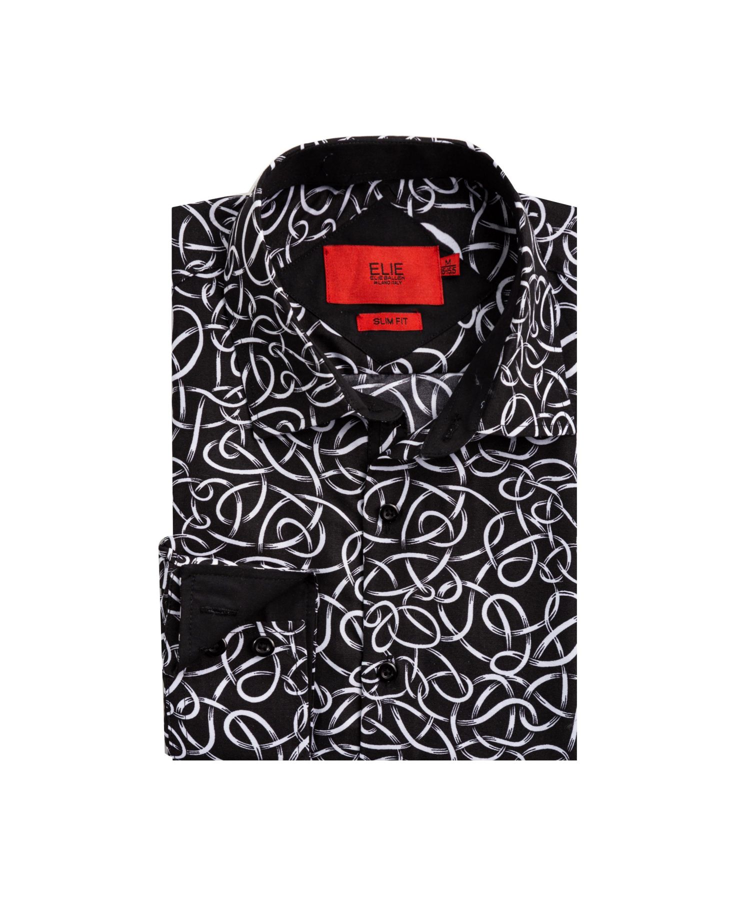 Big Boys Black Slim Fit Swirl Print Button-Down Shirt