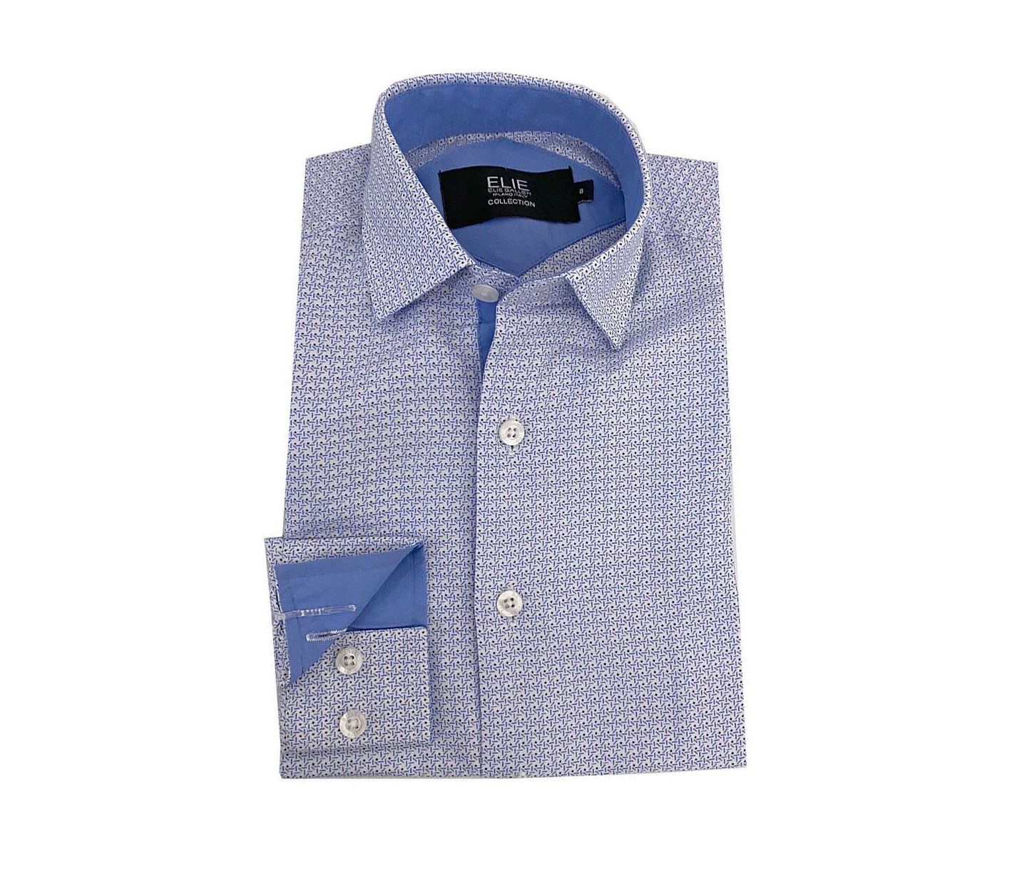 Рубашка Elie Balleh White Blue Printed Button-Down Slim Fit Shirt для мальчиков, цвет: Синий — фото 1