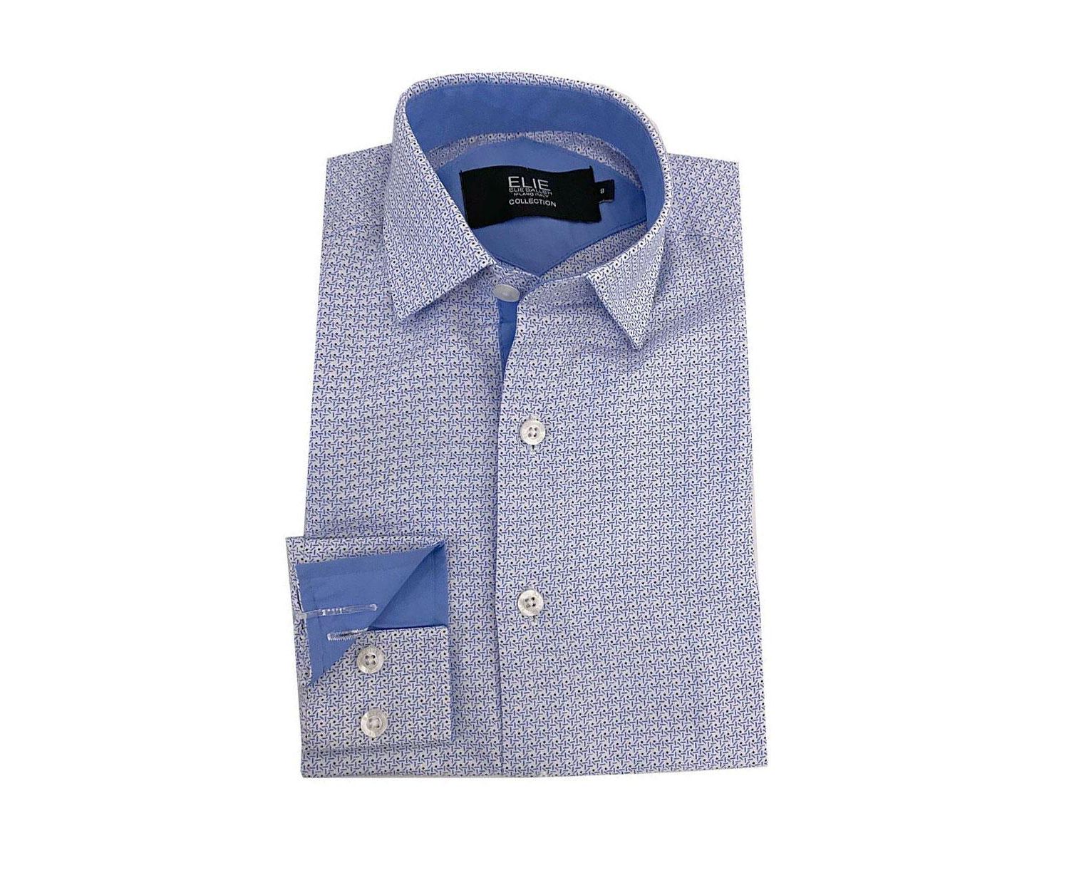 Little Boys White Blue Printed Button-Down Slim Fit Shirt