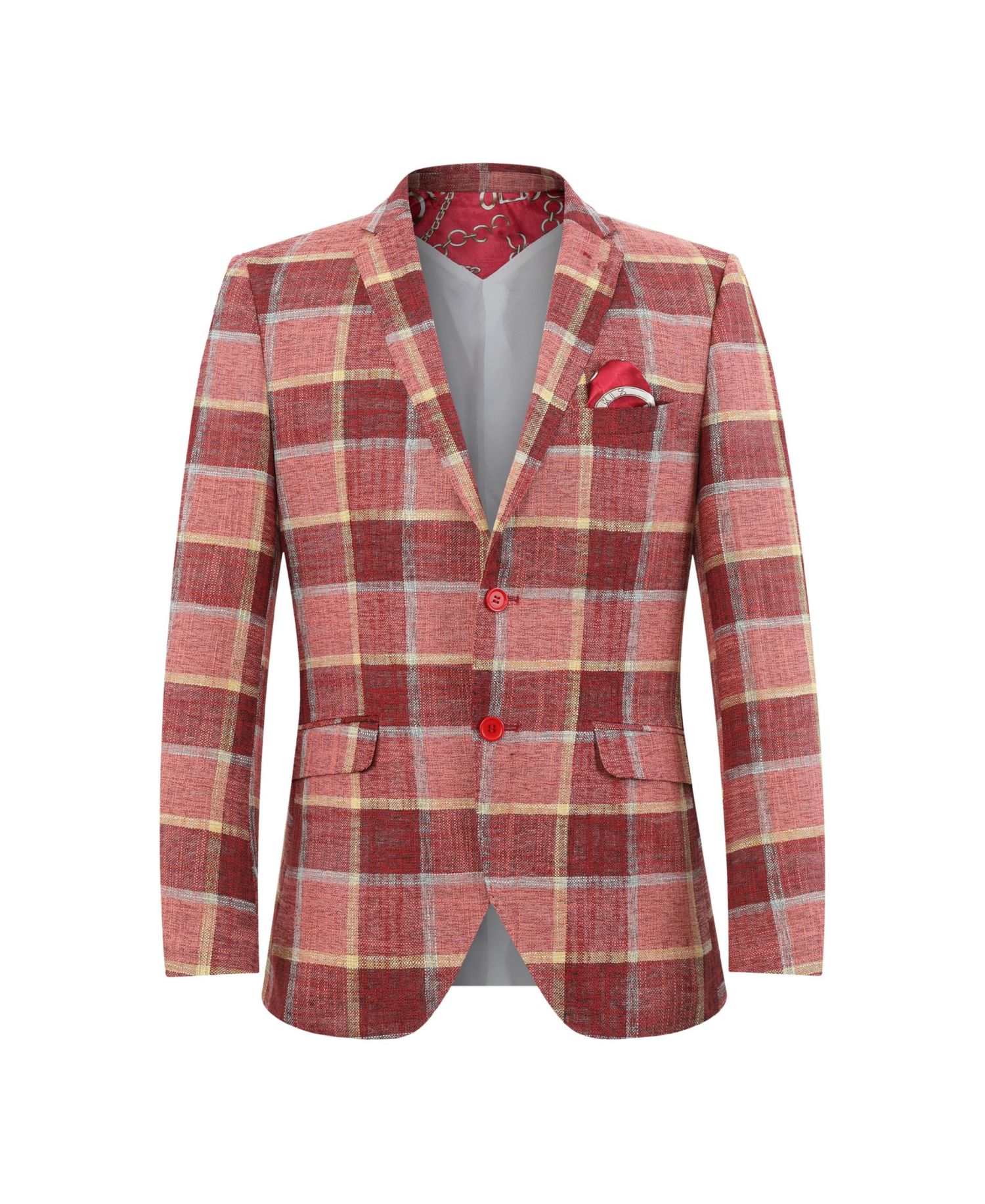 Boys Red Slim Fit Plaid Blazer