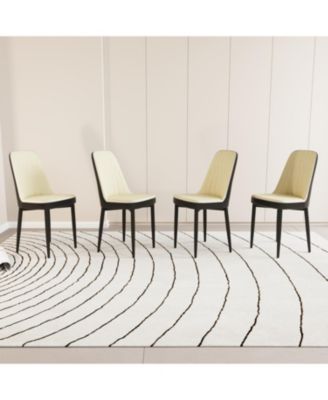 Streamdale Modern Dining Chair with PU Leather and Black Legs, Set of 4 (Beige and Black)
