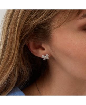 Bowtie Sterling Silver Zirconia Stud Earring