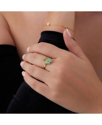 Green Four Leaves Clover Luck Ring Sterling Silver