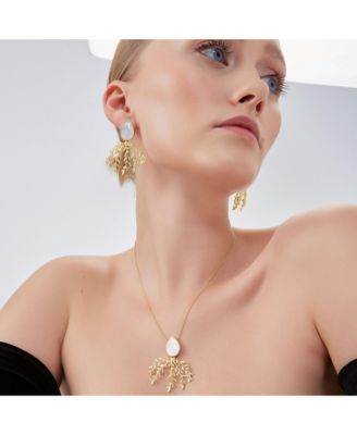 Mother Of Pearl Olive Branch Sterling Silver Earring