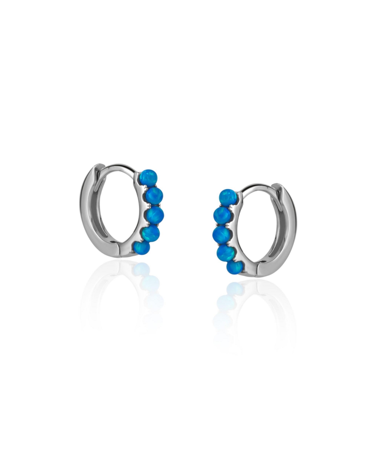 Beaded Blue Opal Huggie Hoop Earrings - Silver